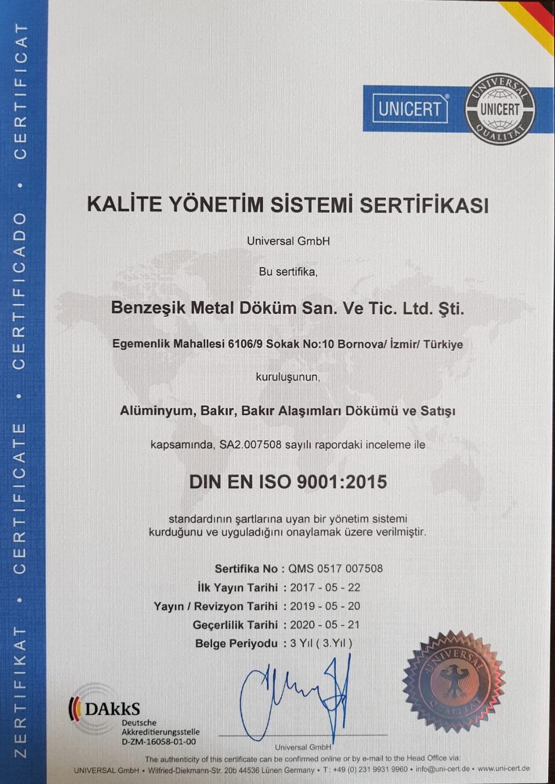 Kalite Yönetim Sistemi Sertifikası